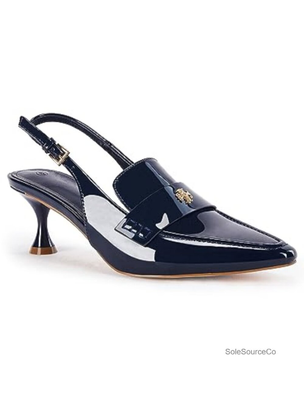 Women's Pointed Toe Kitten Heel Slingback Sandals Ankle Buckle Dress Shoes